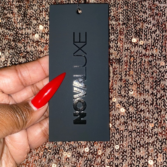 NovaLuxe Fashion Nova Mirabelle Sequin Mini Dress Bronze - Picture 3 of 7
